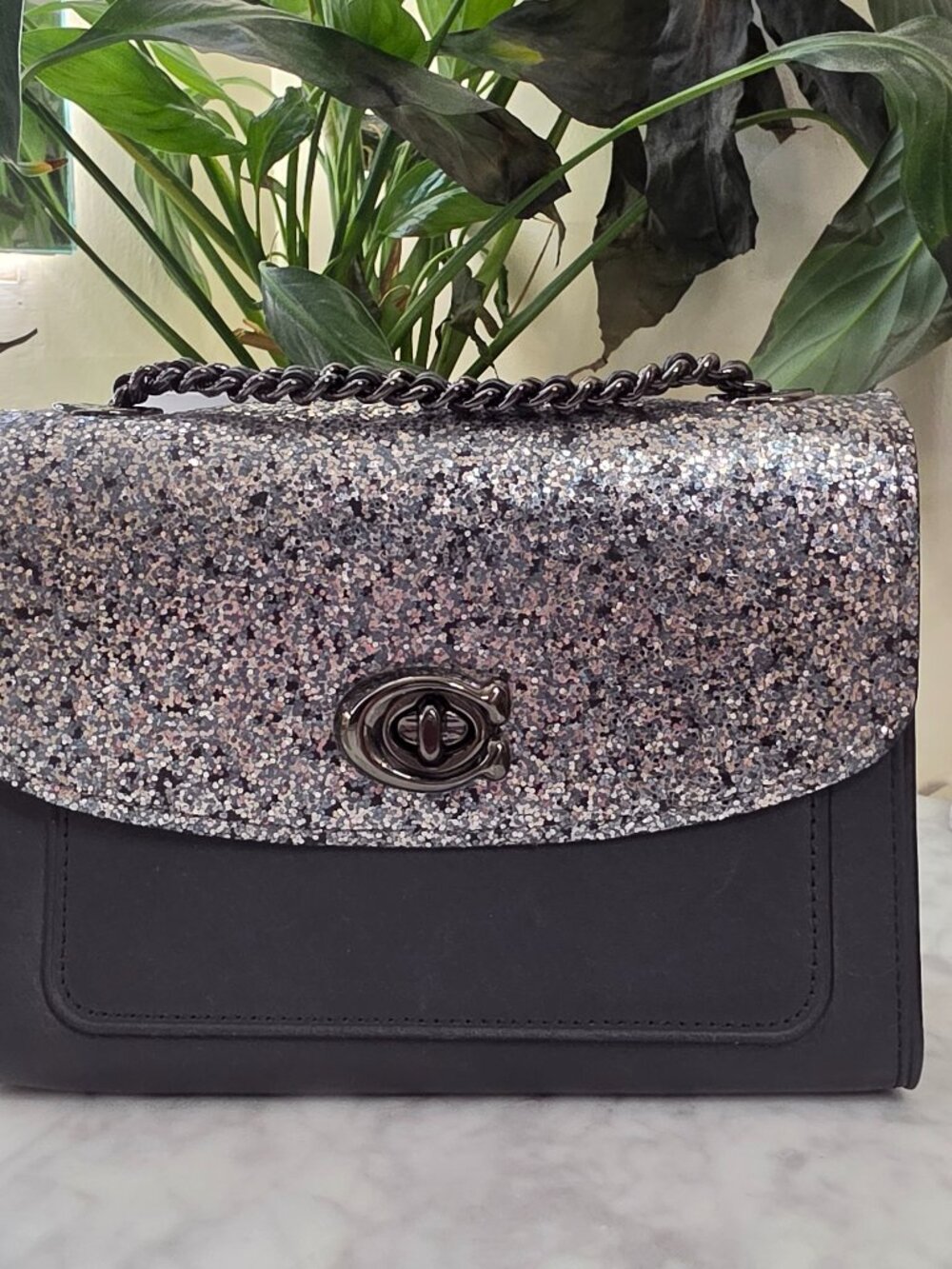Coach Parker 18 Dark Navy & Glitter Convertible Shoulder Handbag